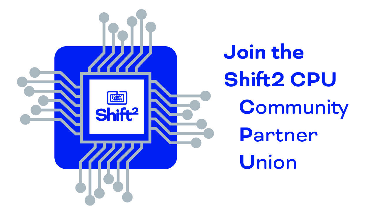 Logo that looks like a kid drawing of a computer processor chip and the words Community Partner Union